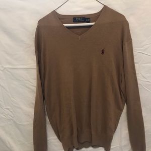 Tan polo Vneck sweater. Size L